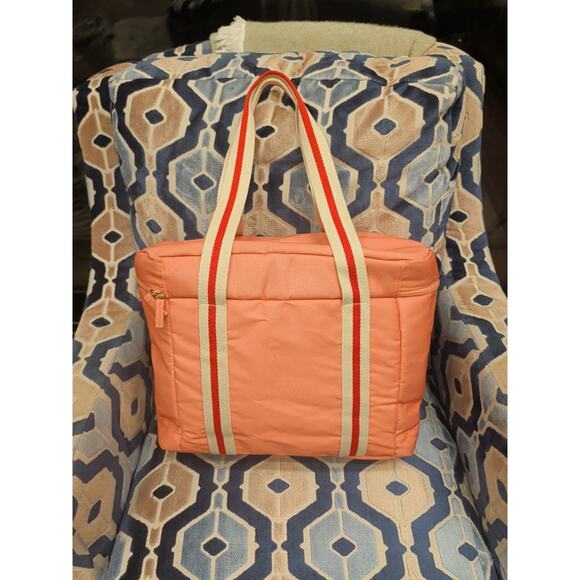 New Neiman Marcus L Space Coastal Insulated Cooler Bag Tote Large Coral Pink - Picture 8 of 8